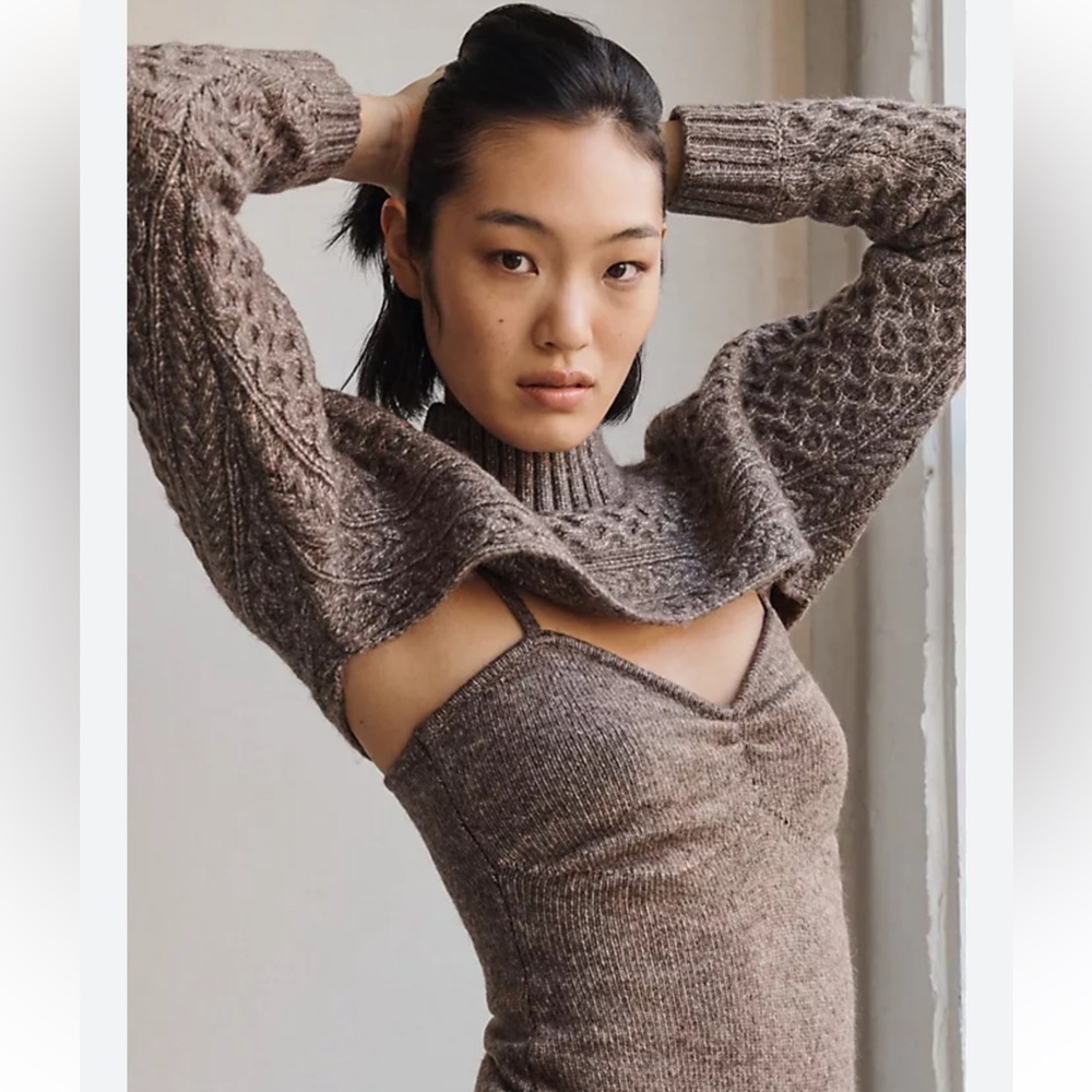 Anthropologie Cable Knit Sweater Shrug Set Size Small